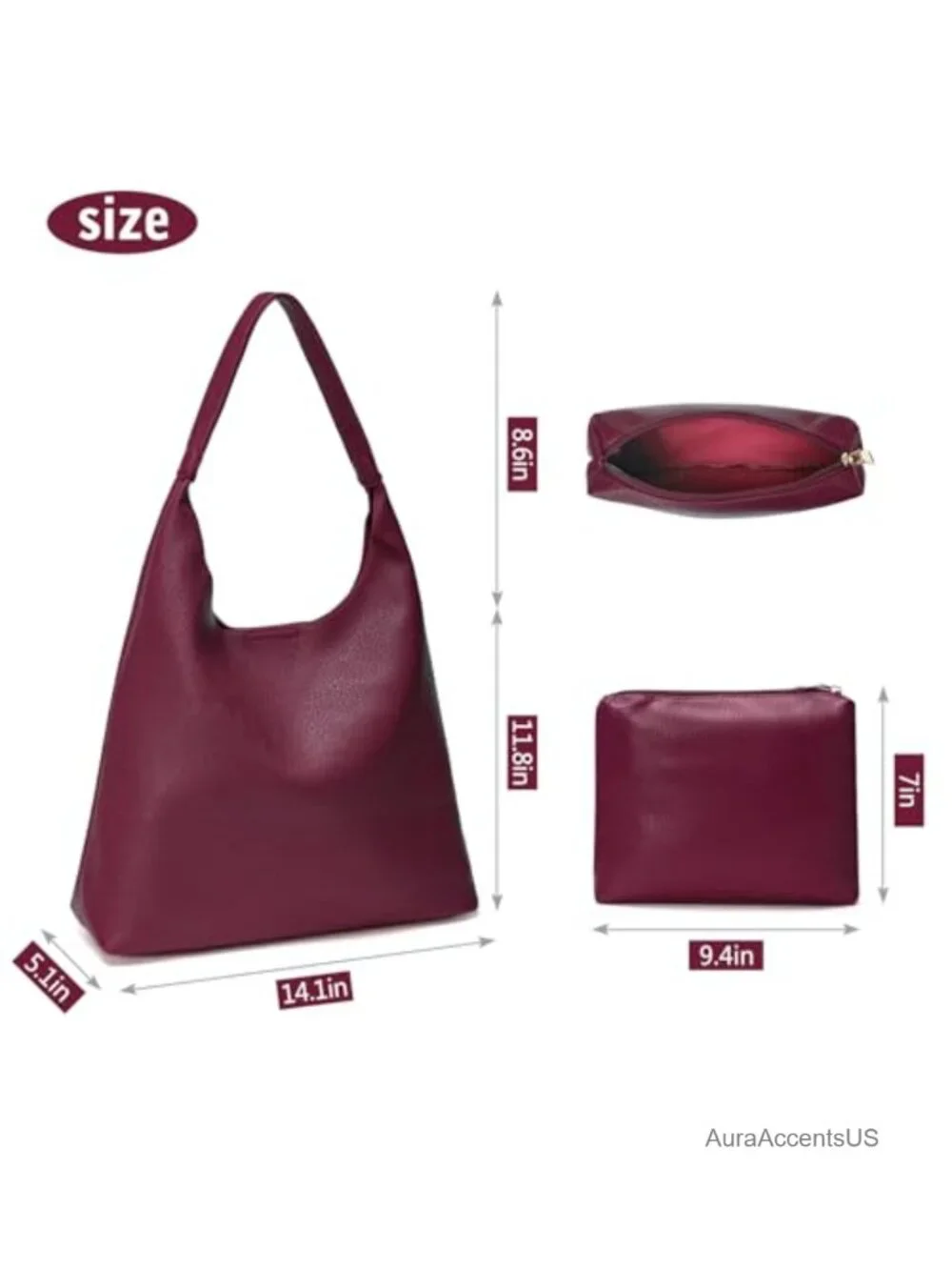 Hobo Bags for Women Soft Vegan Leather Slouchy Tote Shoulder Handbag Work Travel